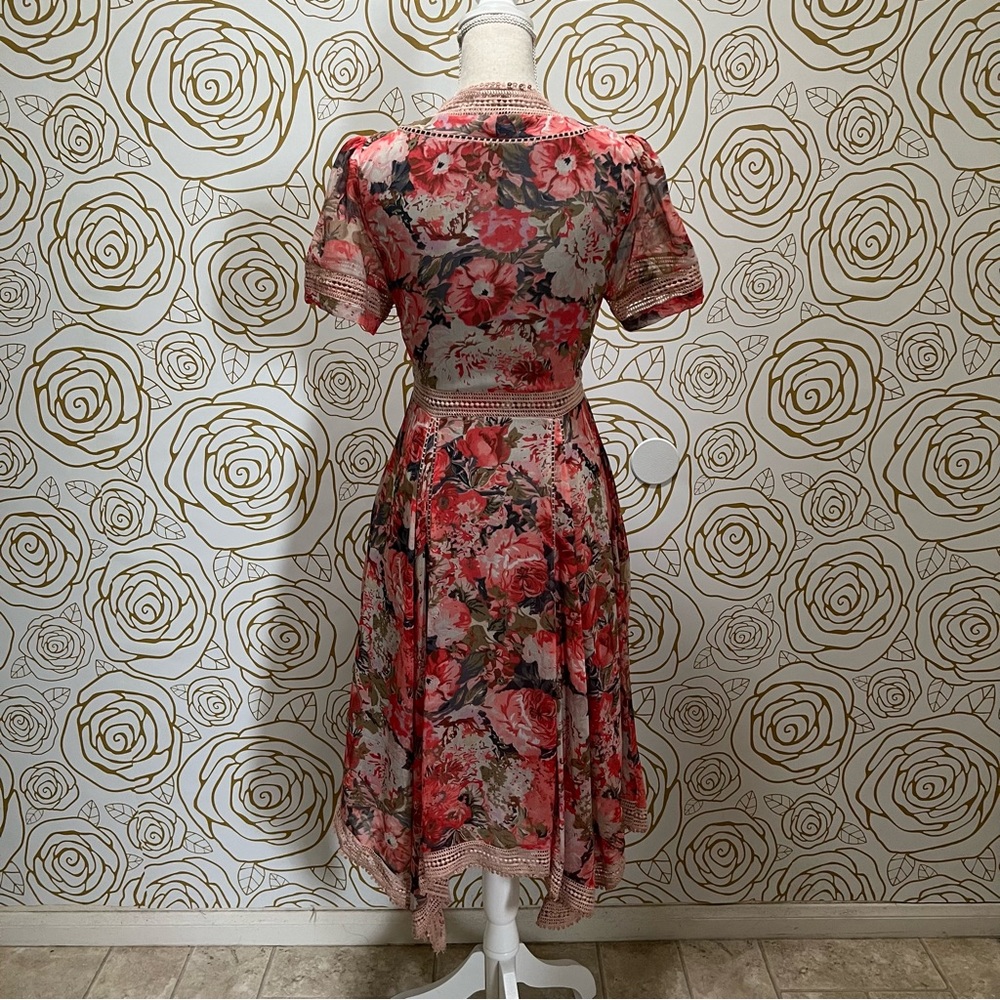 Anthropologie Ranna Gill Rose Bouquet Fit & Flare Knee Length Dress - Picture 4 of 4